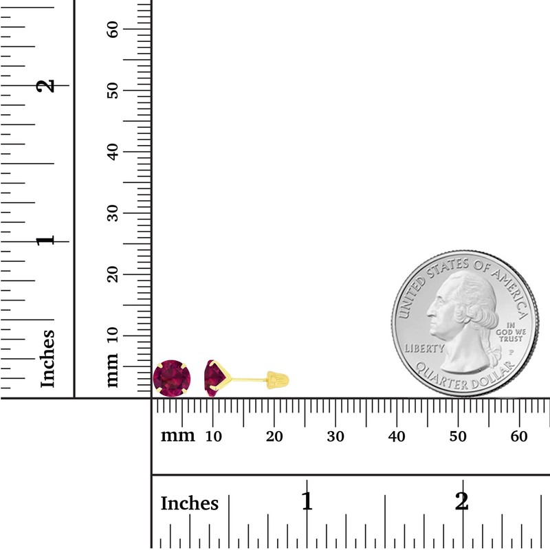 Solid 14K Yellow Gold 6mm Round Created Red Ruby July
