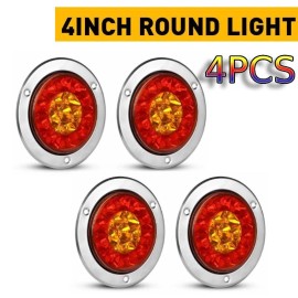 Unbranded 4x 4 Inch Round 16LED Red Amber LED Turn Stop Brake Trailer tail Lights Truck