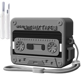 MOFREE AirPods Pro 2nd Generation Case Cover with Cleaner Kit, Cassette Tape Design Soft Silicone Shock-Absorbing Protective Cover for AirPods Pro 2 Case with Lanyard (2023/2022) Black