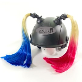 HHongJM Pigtails for Helmet Gradient Ramp Helmet Ponytail with Suction Cup for Motorcycle Bike Cosplay Wig Ombre Color (Helmet Not Included)