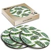 4 x Round Coasters - Tropical Green Fern Leaf Pattern