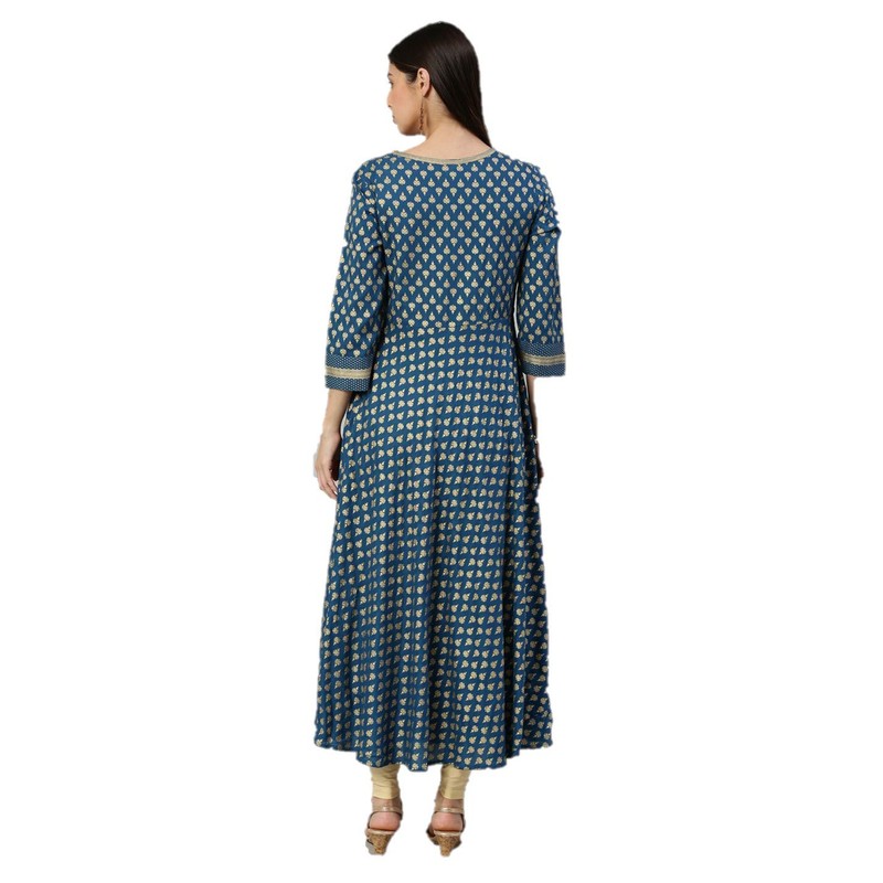 Yash Gallery Rayón Buta Print Anarkali Kurta para mujer, Azul,