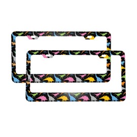 Dujiea 2 Pieces Dinosaur Silhouette Aluminum Metal License Plate Frame with Screw Caps, 2 Holes License Plate Frame Car Tag Cover Holder for Us Standard Vehicles