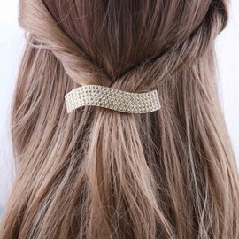 Xduargs Wedding Crystal Rhinestone Hair Clip Vintage Crystal Paved Hair Clips Sparkly Crystal Cz Barrette Head Clips Crystal Cz Bridal Hair Clip Headpieces for Women Headdress(Gold)