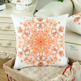 CaliTime Pack of 2 Cozy Fleece Throw Pillow Cases Covers for Couch Bed Sofa Vintage Mandala Snowflake Floral 18 X 18 Inches Orange Red