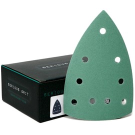 Serious Grit - 150 Grit 4" x 6" Delta (100mm x 150mm) Triangle Sanding Sheets - Fits Festool DTS 400 & Mirka DEOS Delta Sanders - Heavy-Duty Hook & Loop Film Sandpaper for Detail Sanders - 50 Pack Box