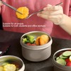 Insulated Food Container Beige 316 Stainless Steel Round Sealed Leak