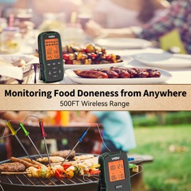 YIOU Wireless Meat Thermometer for Cooking, Digital Meat Thermometer with 4 Probes, 500FT Ultra Accurate & Fast Food Thermometer for Oven, Smoker, Green