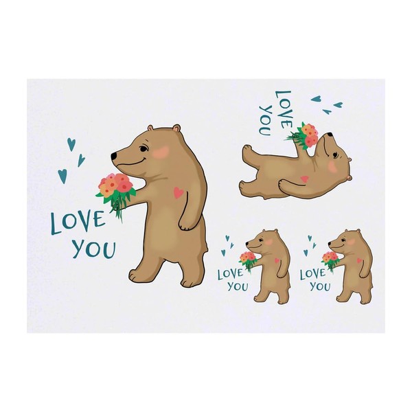 Azeeda 4 x 'Bär mit Blumen' Temporäre Tattoos - Wasserfest,