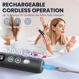 VFD Lima de Uñas Eléctrica, Inalámbrica, Recargable de 2000 Mah, Kit 12 en 1, Herramienta de Pulido de Uñas, Máquina de Manicura Profesional Portátil para Uñas Acrílicas Y Uñas Gruesas de Los Pies.