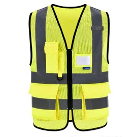 Mesh hi vis vest with zip Yellow mesh high viz Class 2 hi vis Zipper Front High Visibility vest Hi Vis Executive Vest Waistcoat with Phone & ID Pockets