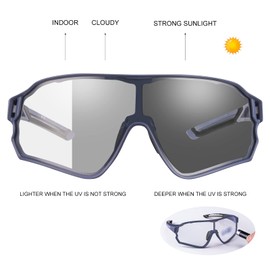 ROCKBROS Photochromic Sunglasses for Men Cycling Sunglasses Sports Bike Glasses (Blue)