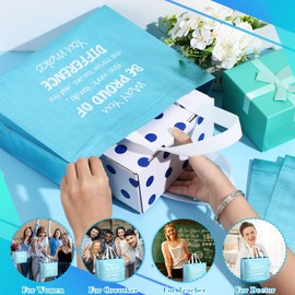 Paterr 12 Pcs Employee Appreciation Gift Bag Glossy Reusable 12.2 x 4.7 x 11 Inch May You Be Proud Thank You Bags with Handles for Coworker Volunteer Librarian Dispatcher Secretary Nurse(Blue)