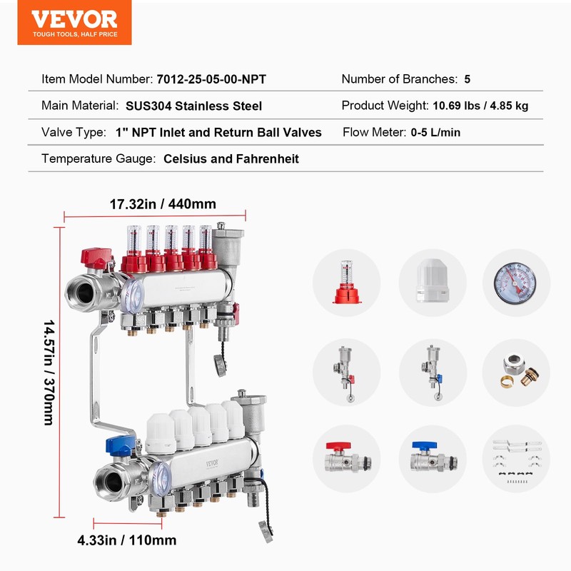 VEVOR 5-Branch Radiant Heat Manifold