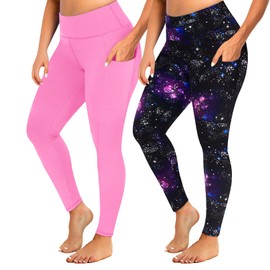 YOLIX 2 Pack Plus Size Leggings with Pockets for Women, High Waisted Tummy Control Soft Black Workout Yoga Pants