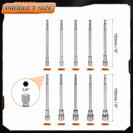 sourcing map 10pcs Nut Driver Drill Bit 5.5-14mm Metric Impact Socket 1/4" Hex Shank 6" (150mm) Extra Long Magnetic 6-Point Sockets Quick-Change CR-V Steel Bolt Setter for Power Drill Drivers