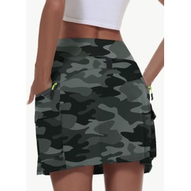 MIVEI Women's Hiking Cargo Skort Skirt High Waisted Golf Dressy Casual with Zipper Pockets Workout Sport Quick Dry Skirts Camo