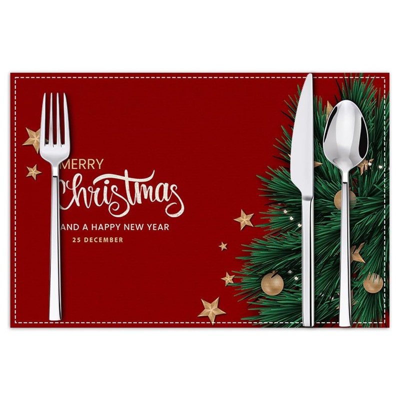 MinniLove Christmas Tree Pattern Placemats Nordic Linen Absorbent Thick Heat