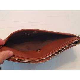 Camel Brown KAPPA ALPHA THETA Faux Leather Zipper Purse with pocket