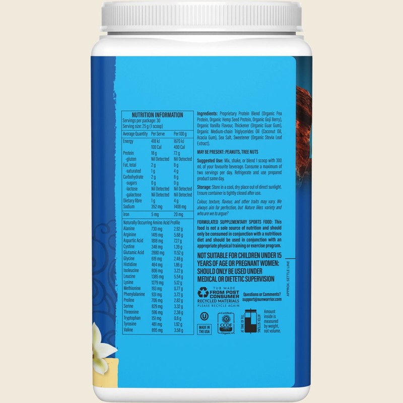 Sunwarrior Protein Powder Warrior Blend Vanilla 750g