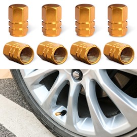 Ziciner 8 PCS Car Tire Valve Stem Caps, Aluminum Alloy Wheel Valve Covers with Rubber O-Ring, Corrosion Resistant Leak-Proof Tire Air Cap Set, Universal for SUV, Truck, Motorcycle, Bike (Golden)