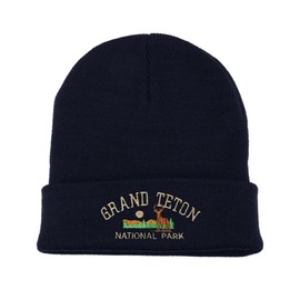 Generic USmania Grand Teton National Park Embroidered Beanie Winter Hat (Navy)
