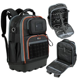 TUFFWORX Tool Backpack, 35 Pockets, 18.5 x 13.7 x 7.8 Inches, Black and Orange, Water-Repellent