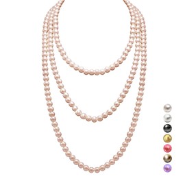 Halukakah 1920s Long Pearl Necklace for Women - Exquisite Natural Cultured Pearls - Luxurious 8 mm Strand with Timeless Elegance - Length 150 cm / 180 cm - Perfect for Special Occasions, Pearl, No