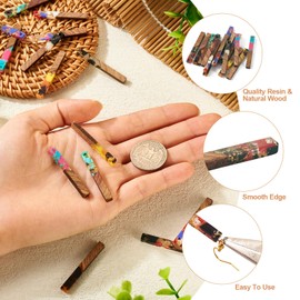 16Pcs Resin Wood Rectangle Charms with Gold Foil Long Bar Wood Earring Blanks Charms Big Pendants for Crafts DIY Earring Findings Jewelry Making Supplies 40x5mm