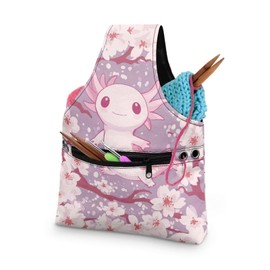 LVEWYB Axolotl Crochet Bag Yarn,Bag Storage Organizer,Cherry Blossoms Large Capacity Yarn Tote Case for Yarn Skeins,Crocheting,Thread,Stitch Tools Kit