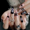 ブラック ネイルチップ 24枚セット ロングデザイン 繰り返し使えるリムーバブル式 自爪保護 清楚系大人かわいい オフィス/パーティー/日常用
