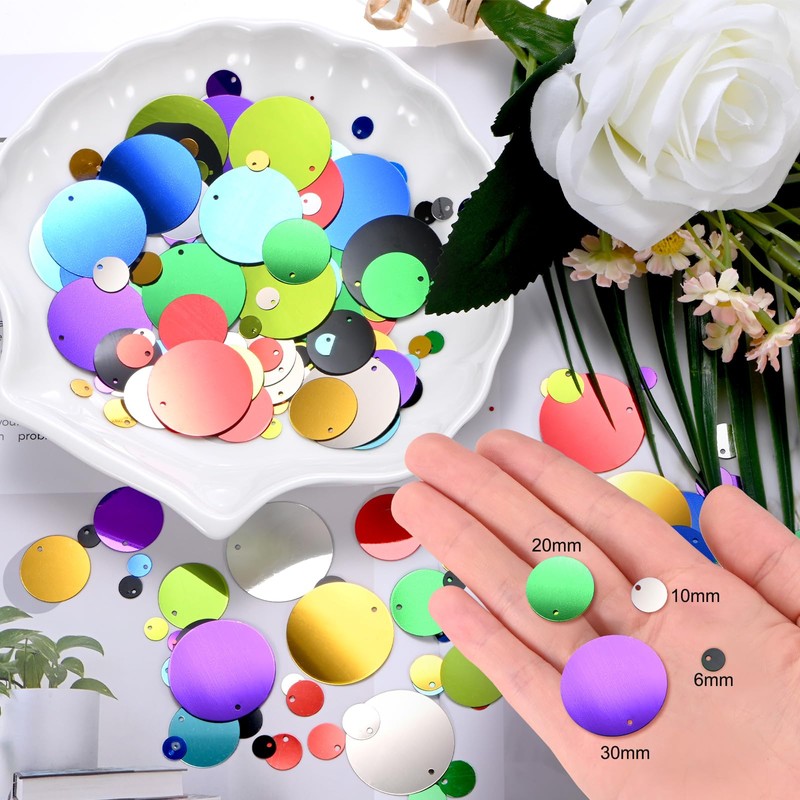 M METERXITY 450-Pack Flat Round Sequins for Crafts, 50g 20mm