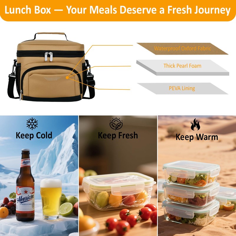 Vankor Insulated Lunch Bag for Men Women, Reusable Lunch Box