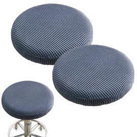 Pack of 2 Stool Covers Round Luxurious Fabric, Diameter 36-40 cm, Round Stretchy Wrinkle-Free Washable Dustproof Stool Cover, Metallic Grey