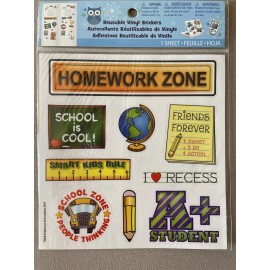 Sparrow Innovations “School Zone” Reusable Vinyl Stickers~Sheet 6” X 6 1/8”~Includes 9 Stickers, New