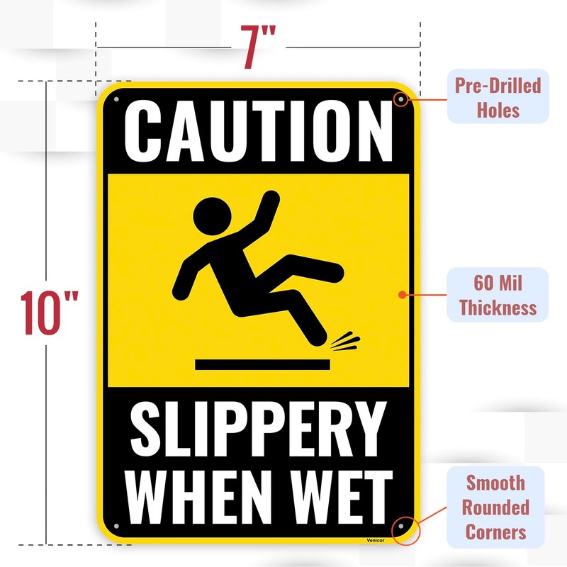 2PC Caution Slippery When Wet Sign, 10 x 7 Inches