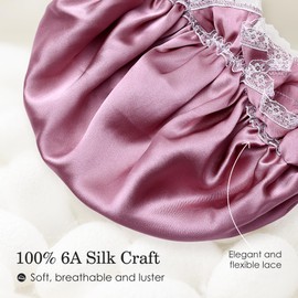 ZLYC Mulberry Silk Sleeping Bonnet for Women Hair Night Sleep Cap with Elastic Band, Solid Red