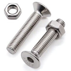 Glvaner M6-1.0 x 16mm Flat Socket Head Cap Screws and M6-1.0 Hex Nuts, 304 Stainless Steel 18-8, Full Coarse Thread, Countersunk Socket Head, Hex Drive, 25 Screws + 25 Nuts