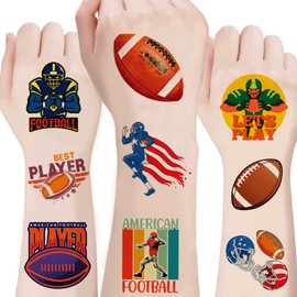 100 Pcs American Football Temporary Tattoos - 50 Unique Football Patterns, 2 Sheets Each, Safe & Waterproof Fake Tattoos for Football Fans, teens Adults Sports Party Favors, Game Day Decorations