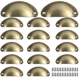 Yibaijia Shell Handle Vintage, Bronze Cupboard Handles, Drawer Handle with Screws, Furniture Handles, Kitchen Cabinet Handles, Drawer Knobs - 16 Pieces Retro Yellow