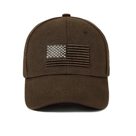 Mens USA Baseball Caps Adjustable American Flag Embroidery Hats Breathable Patriotic Hat for Outdoor Sports Daily Wear Brown