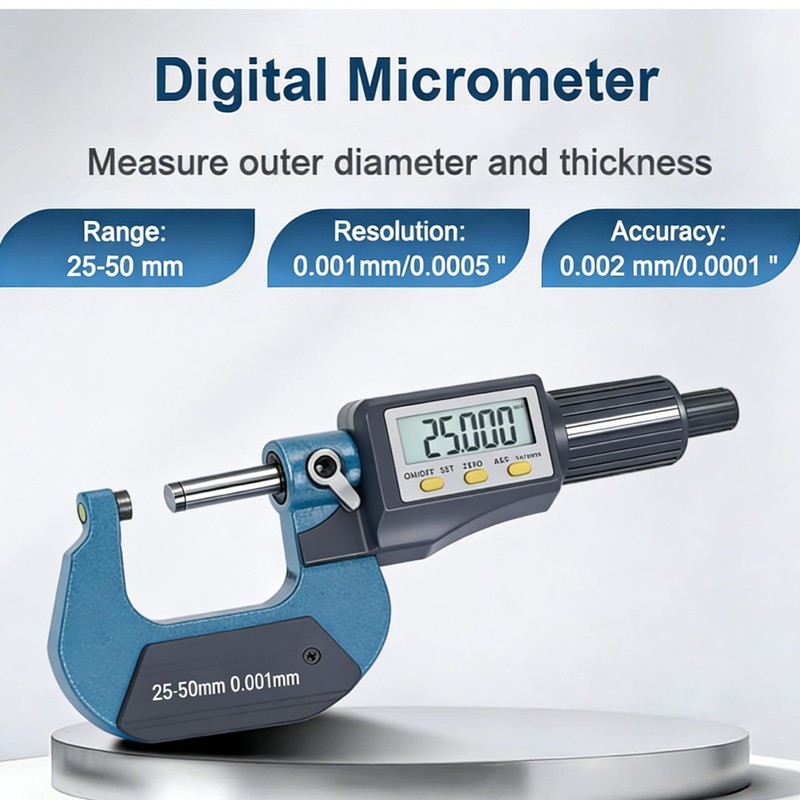 Digital Outside Micrometer, 25-50 mm/1-2 Inch LCD Micrometer
