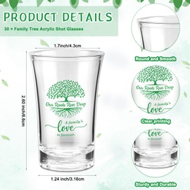 Qinyoung Family Reunion Gifts Acrylic Plastic Shot Clear Glasses with Inspirational Card Organza Bag Family Tree Party Souvenirs Family Reunion Favors for Families(30 Set)