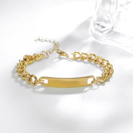 HMOOY Couples Matching Bracelets His and Hers, Stainless Steel Relationship Bracelets Silver/Gold/Black Plated Bracelet Long Distance Touch Bracelets for Women Men Promise Jewelry Gifts (Men-Gold)