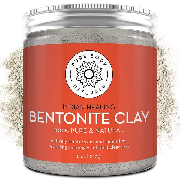 Pure Bentonite Powder for DIY Detox Bath & Facial Mask, Pure Indian Healing Clay for Burns, Mastitis, Inflamed or Chapped Skin (8.8 oz) - Pure Body Naturals
