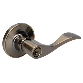 Lock 20MA Manija tubular curva función entrada y recámara, latón antiguo, llave estándar, blíster