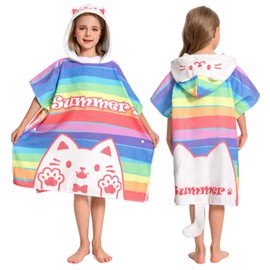 OLAOLA Kinder Strandtuch mit Kapuze, Weiches Saugfähiges Kapuzenbadetuch für Jungen Mädchen, Kleinkind Pool Badetuch mit Kapuze für 3-12 Jahre (Katze)