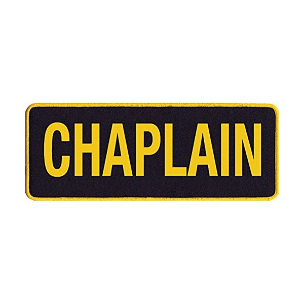EMBROIDERED UNIFORM PATCHES & EMBLEMS Chaplain Back Patch - 11 x 4 - Medium Gold Lettering - Black Backing - Sew on