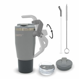 BOTO - Vaso con asa y pajilla, vaso 100 % a prueba de fugas, mango giratorio de 180°, incluye 2 tapas, botella de agua con popote, vasos aislados, ace