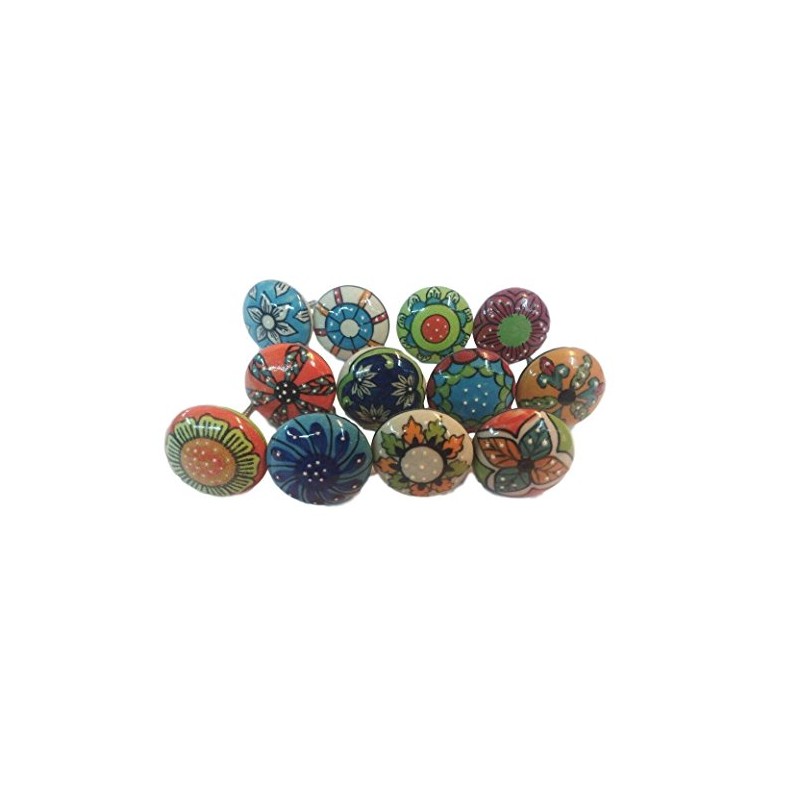 KNOBSWORLD 12 x Mix Vintage Look Flower Ceramic Knobs Door